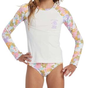 Billabong NWT Kissed By The Sun Long Sleeve Rashguard Swimsuit Set Girls Size 14